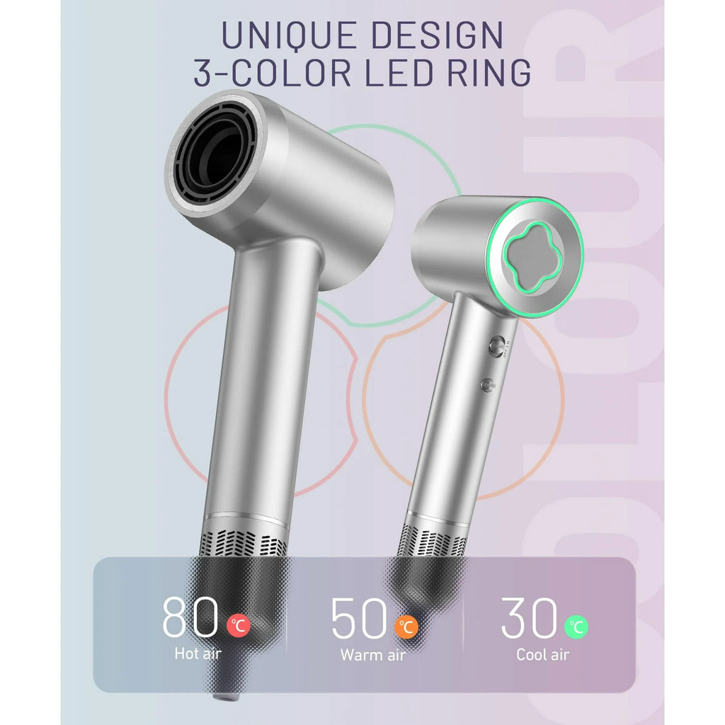 Fast Drying Hair Dryer ,150000 RPM High-Speed Blow Dryer,Low Noise Auto Temperature Control ,Come with Diffuser and Smooth Nozzle(Gray)