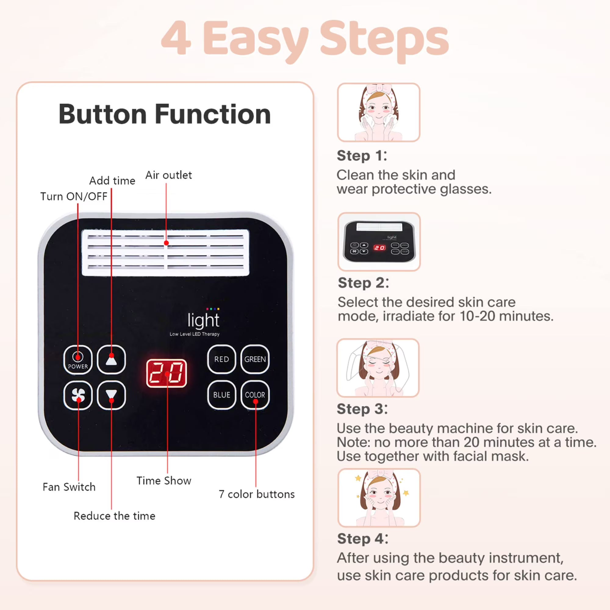 Red Light Therapy for Face, 7 in 1 Colors LED Face Mask Skin Care Tool