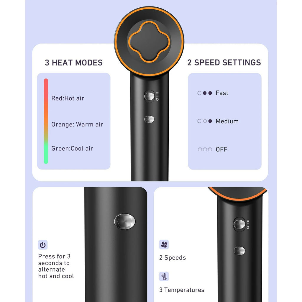 BeautifyEase Hair Dryer-Fast Drying Ionic Blow Dryer-Updated 1500 W Low Noise Technology home with Diffuser&amp;Smooth Nozzle