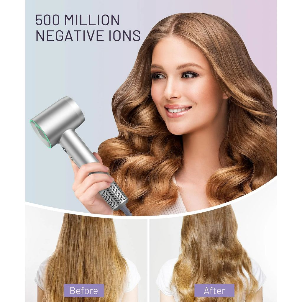 Fast Drying Hair Dryer ,150000 RPM High-Speed Blow Dryer,Low Noise Auto Temperature Control ,Come with Diffuser and Smooth Nozzle(Gray)