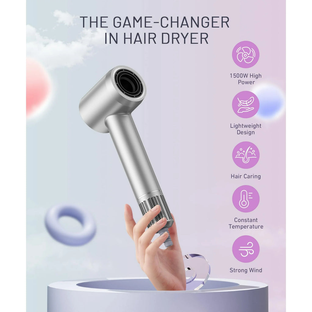Fast Drying Hair Dryer ,150000 RPM High-Speed Blow Dryer,Low Noise Auto Temperature Control ,Come with Diffuser and Smooth Nozzle(Gray)