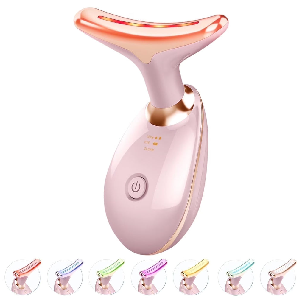 BeautifyEase Face Neck Massager,7-in-1 LED Lights for Skin Care,Rose Gold