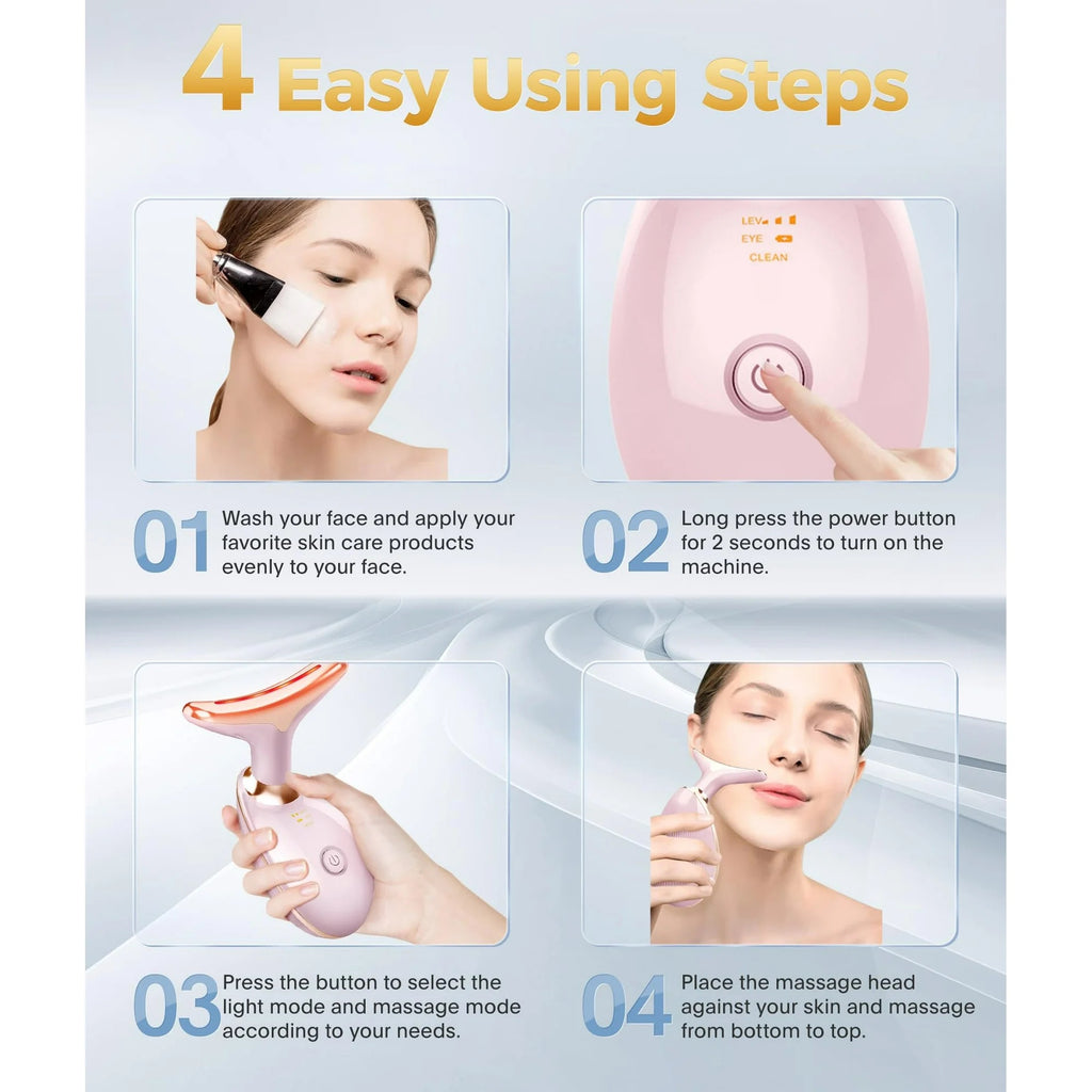 BeautifyEase Face Neck Massager,7-in-1 LED Lights for Skin Care,Rose Gold